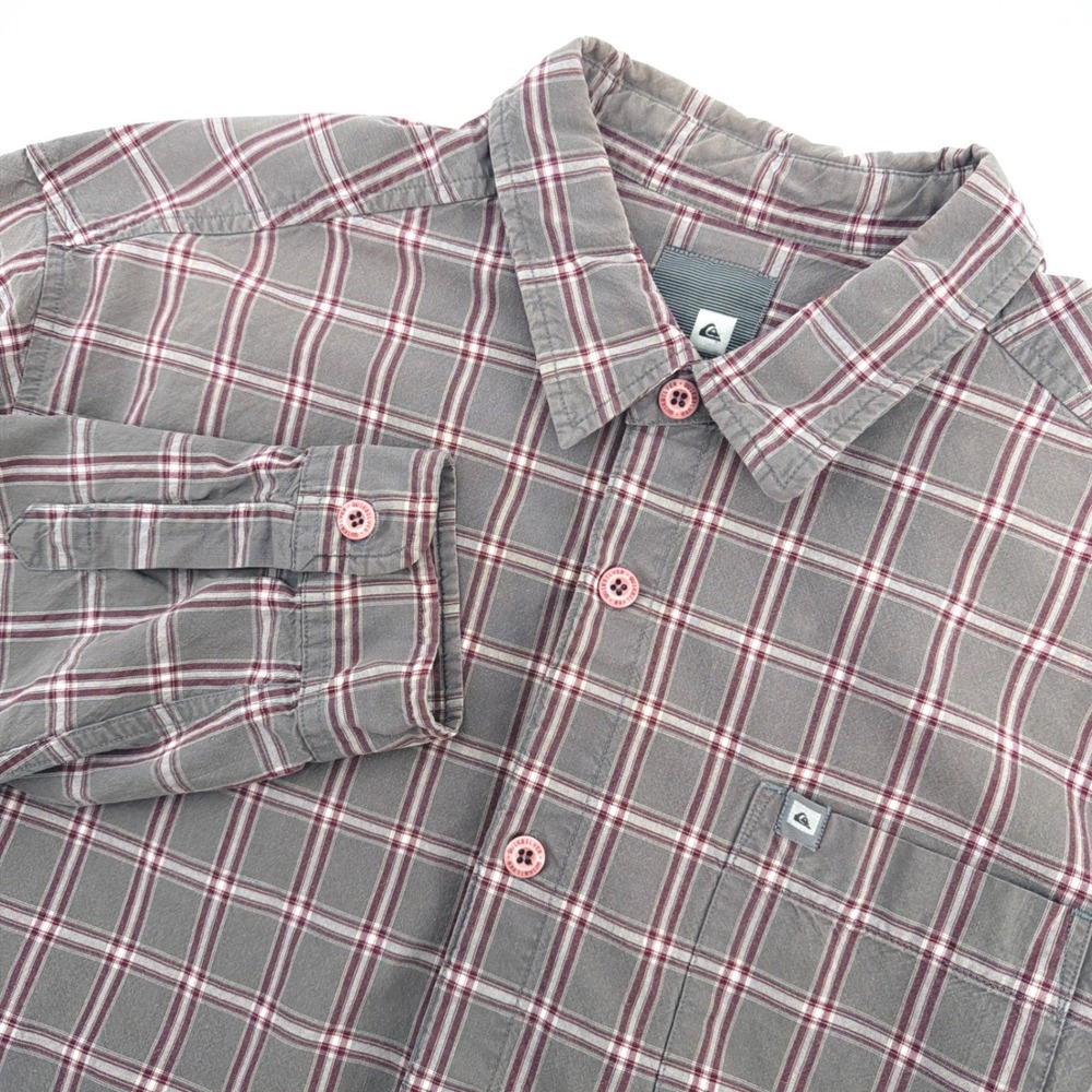 Quiksilver Shirt Mens L Gray Plaid Long Sleeve Cotton Baggy Surf Skate Outdoor